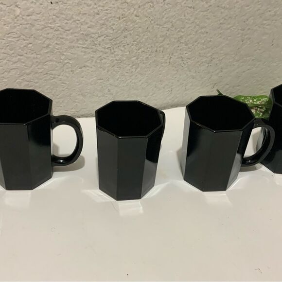 Set 4 ARCOROC Glass BLACK OCTIME Octagon 10oz Coffee MUG Tea CUP France G1 - Picture 3 of 6